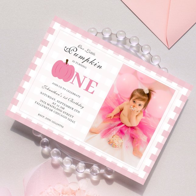 Convite Pequena Pumpkin Fall Pastel Foto do primeiro anive (Criador carregado)