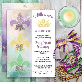 Convite Pequena Rainha do Mardi Gras Fleur de Lis Chá de B