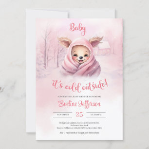 Convite Pequena rena-bebê rosa-branca no inverno rosa
