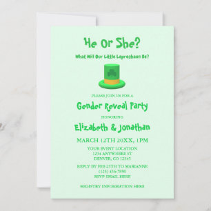 Convite Pequena Revelação de Gênero do Leprechaun