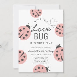 Convite Pequena Rosa claro Inseto Ladybug Aniversário