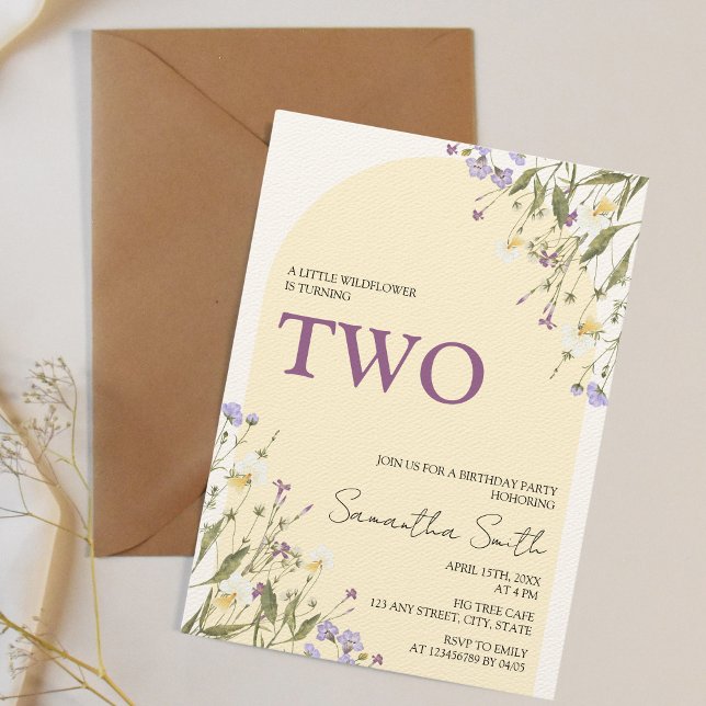 Convite Pequena segundo aniversário de Aestética de Flor S (Little wildflower is turning two, 2nd birthday girl invitation)