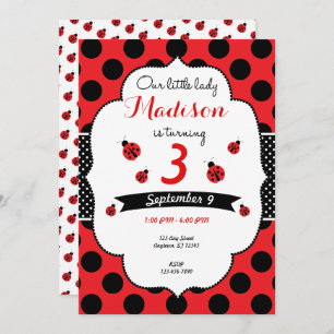 Convite Pequena Senhora Ladybug Aniversário Qualquer Bolin