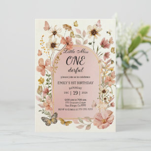 Convite Pequena Senhorita ONEderful Floral Rosa Aniversári