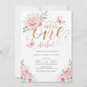 Convite Pequena Senhorita ONEderful Floral Rosa Aniversári