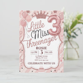 Convite Pequena Senhorita Threenager Aniversário de 3 anos