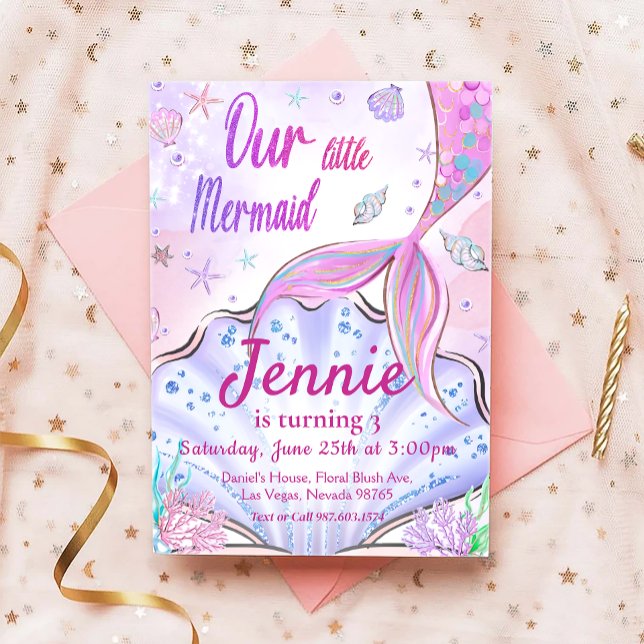 Convite Pequena Sereia Aniversário Sob Festa Do Mar (Criador carregado)