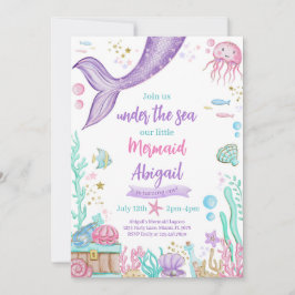 Convite Pequena Sereia Sob O Aniversário Do Mar