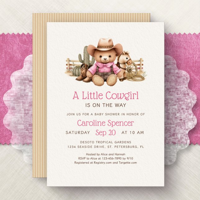 Convite Pequena Vaqueira Rosa Churrasco de Bebê Ocidental (Criador carregado)
