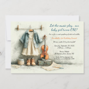 Convite Pequena Violinista – Menina de 1º Aniversário