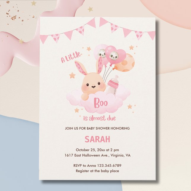 Convite Pequenas Conversas de Bebê do Dia das Bruxas Rosa (Little Boo Pink Halloween Baby Shower Invitations)