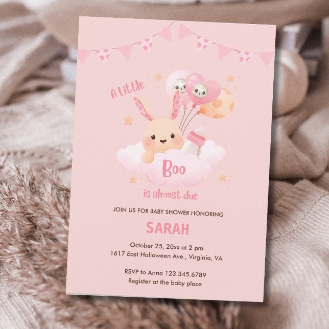 Convite Pequenas Conversas de Bebê do Dia das Bruxas Rosa (Little Boo Pink Halloween Baby Shower Invitations)