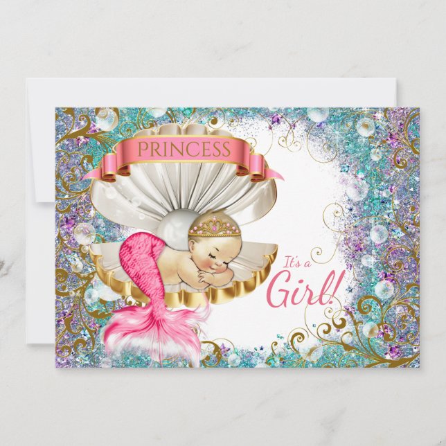 Convite Pequenas e Adoráveis Chamadas De Bebê De Sereia (Frente)