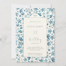 Convite Pequenas Flores Azuis Aniversário A Qualquer Idade