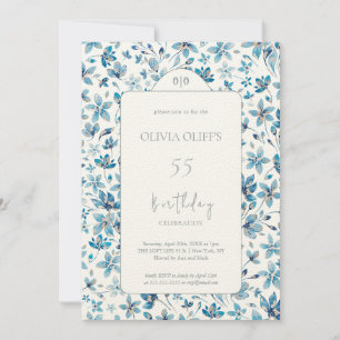Convite Pequenas Flores Azuis Aniversário A Qualquer Idade