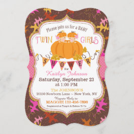 Convite Pequenas Garotas Gêmeas de Abóbora Caindo Folhas C