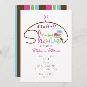 Convite Pequenas Macaroons Meninas Bebê Convidam