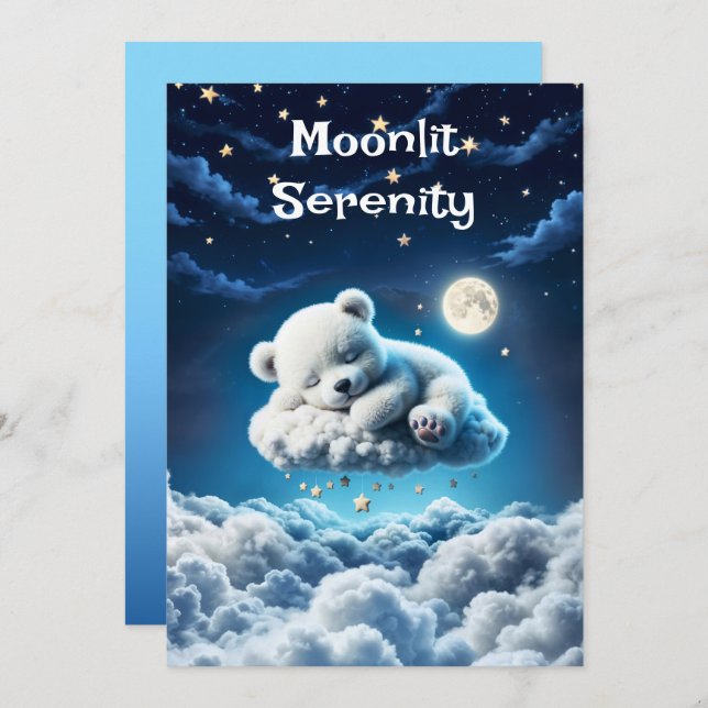 Convite Pequenas nuvens estrelas ursinho fantasia lua arte (Frente/Verso)