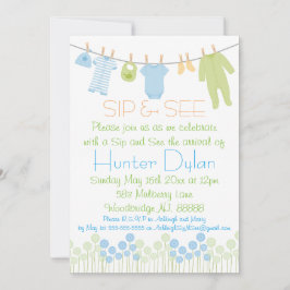 Convite Pequenas roupas azuis e verdes, e ver