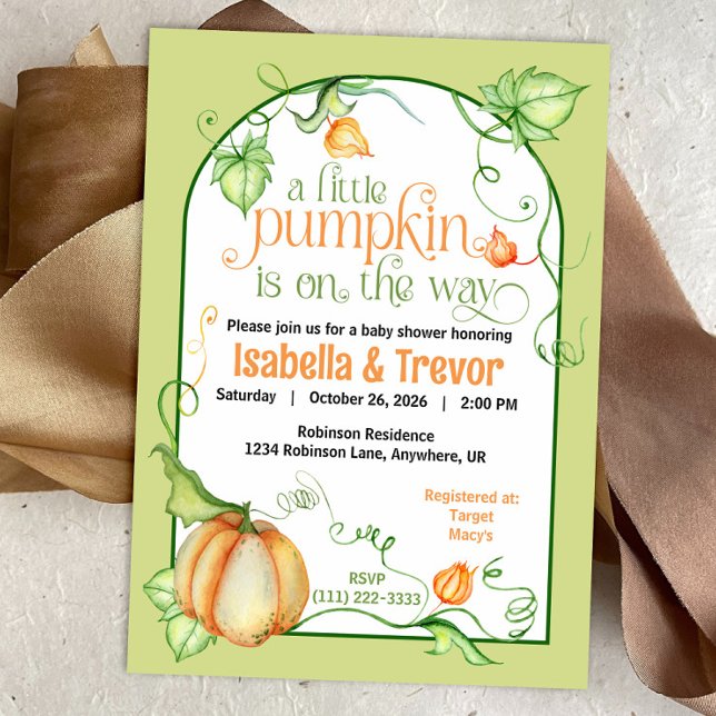 Convite Pequeno Abóbora Outono Chá de fraldas Neutro de Gê (Little Pumpkin on the Way Autumn Baby Shower Fairytale Invitation)