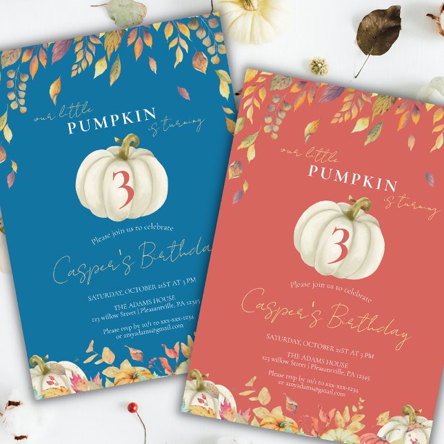 Convite Pequeno Abóbora Pumpkin Cai Aniversário Aquarela A (Criador carregado)