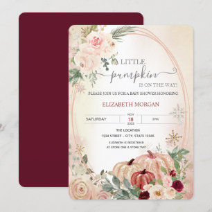 Convite Pequeno Abóbora Quadro Rosas Burgundy Chá de Bebê