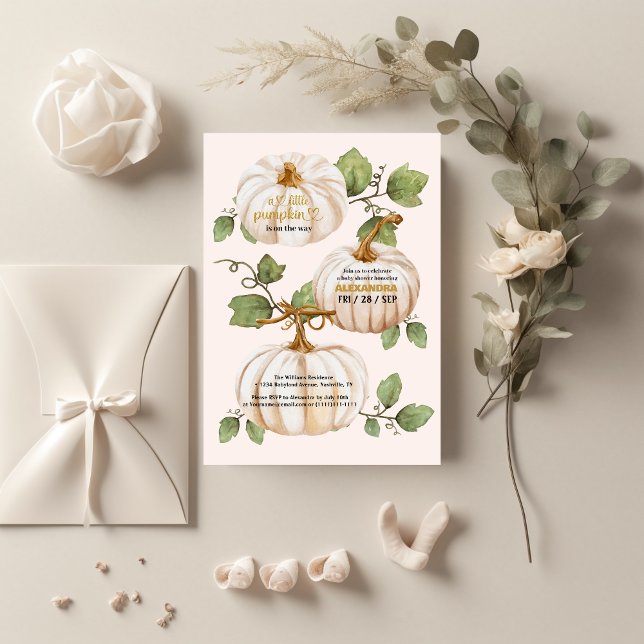 Convite Pequeno abóbora queda aquarela chá de fraldas flor (Criador carregado)