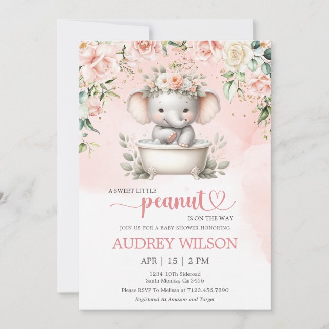 Convite Pequeno amendoim Chá de fraldas de elefante no cam (Frente)