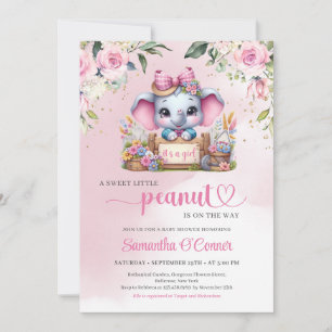 Convite Pequeno amendoim rosa-rosado elefante com ilustraç
