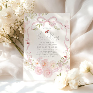 Convite Pequeno Amor Bebê com Laço Rosa Chás de Bebê