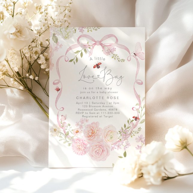 Convite Pequeno Amor Bebê com Laço Rosa Chás de Bebê (Criador carregado)