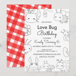 Convite Pequeno Amor Bug Aniversário Cor