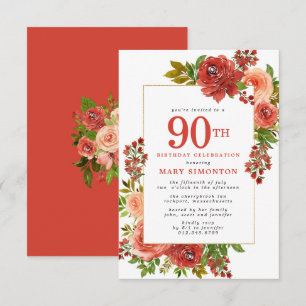Convite PEQUENO Aniversário de 90 anos Burgundy Vermelho C