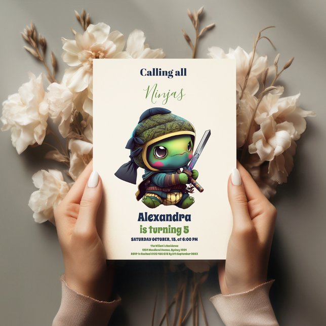 Convite Pequeno Aniversário de criança Ninja Turtle (Criador carregado)