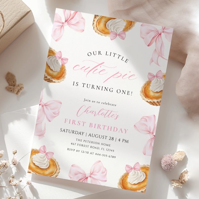 Convite Pequeno Arco Rosa-Rosa-Pinheiro Primeiro Aniversár (Criador carregado)