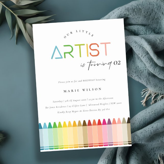 Convite Pequeno Artista Bonito Crayon Arco-Íris Qualquer I (Criador carregado)
