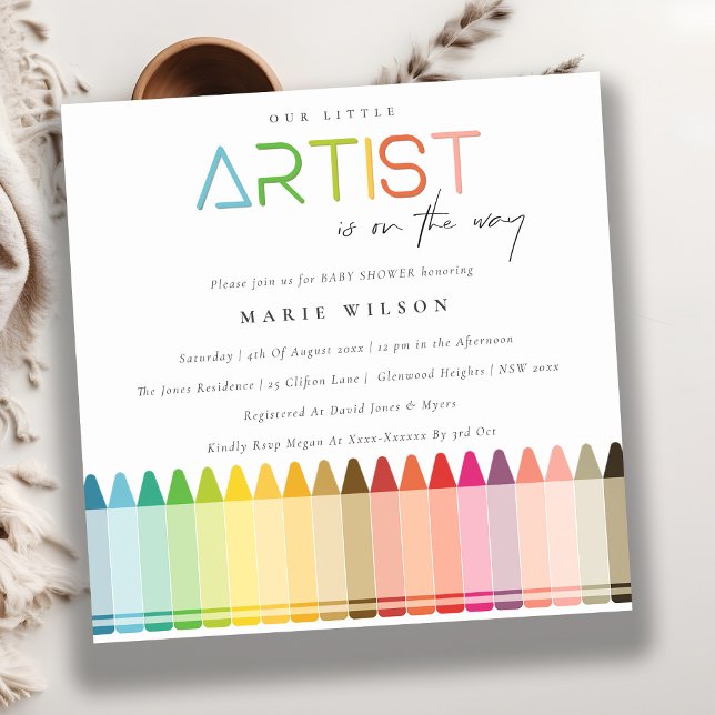 Convite Pequeno Artista Bonito Crayon Diversão Chá de fral (Criador carregado)