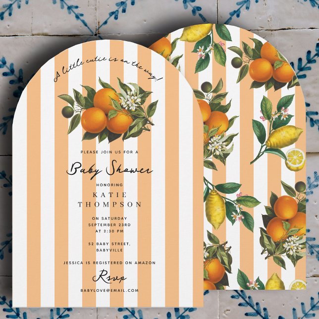 Convite Pequeno Bebe a Caminho Churrasco de Cítricos  (Little Cutie On the Way Citrus Baby Shower Invitation)