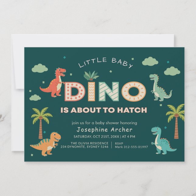 Convite Pequeno Bebê Dino Pronto para Chocar Chá de Bebê (Frente)