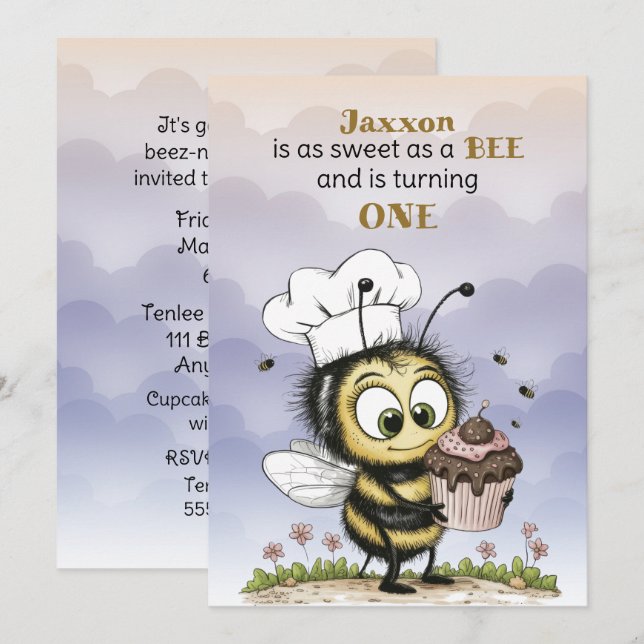 Convite Pequeno Bebê Menino Primeiro Aniversário (Frente/Verso)