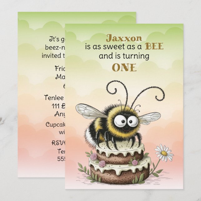 Convite Pequeno Bebê Menino Primeiro Aniversário (Frente/Verso)