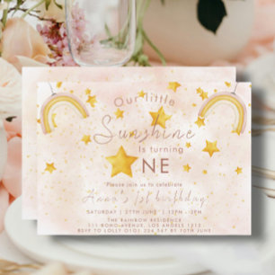 Convite Pequeno Boho Arco-íris Estrela Dourada Aniversário