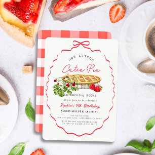 Convite Pequeno Bolo de Morango Laço Vermelho Aniversário