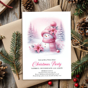 Convite Pequeno Boneco de Neve Rosa Digital Natal Crianças