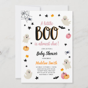 Convite Pequeno Boo Cute Halloween Rosa Chá de fraldas Fa
