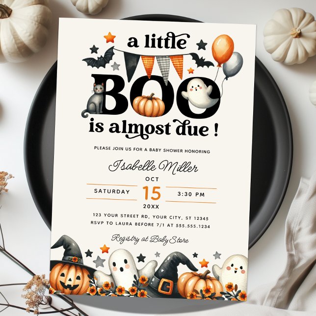 Convite Pequeno Boo Pumpkin Halloween Chá de fraldas (Little Boo Pumpkin Halloween Fall Baby Shower Invitation)