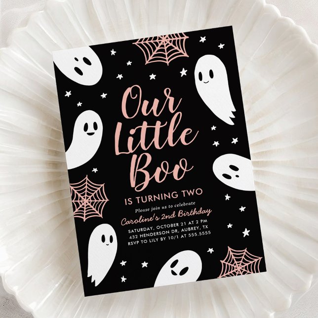 Convite Pequeno Boo Rosa Fantasma Aniversário de Halloween (Criador carregado)