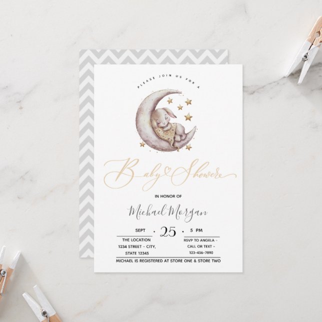 Convite Pequeno Borninho Stars Zigzag Chá de fraldas (Frente/Verso In Situ)