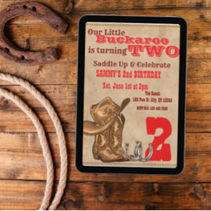 Convite Pequeno Buckaroo Dois, Aniversário de 2 anos Weste