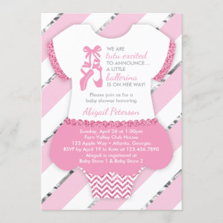 Convite Pequeno Chá Ballerina Convide, Tutu, Faux Glitter